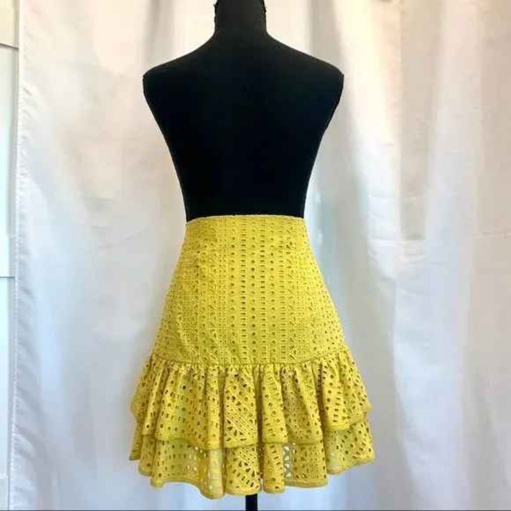ZARA Yellow Ruffle Skirt High Waist Cut Out Embroidered Summer Size S - Picture 4 of 12